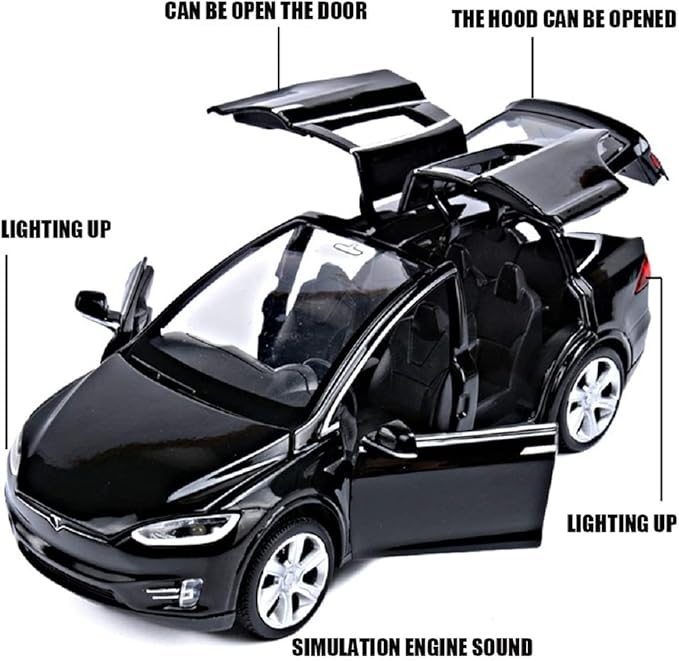 Toy Car Model X, Pull Back Car Toys Alloy Vehicles with Lights and Sound 1:32 Scale Model Car (Black)