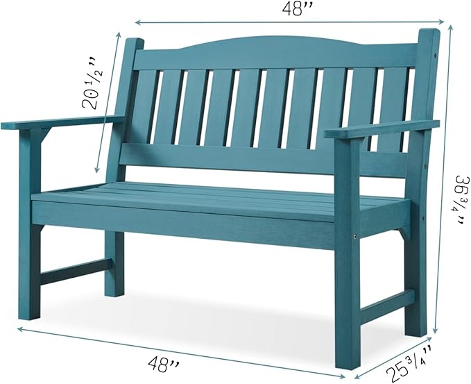Psilvam 2-Person Outdoor Memorial Bench, All-Weather Poly Lumber Garden Bench, Rot-Resistant Outdoor Patio Bench for Park,Porch,and Church (Blue)