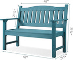Psilvam 2-Person Outdoor Memorial Bench, All-Weather Poly Lumber Garden Bench, Rot-Resistant Outdoor Patio Bench for Park,Porch,and Church (Blue)