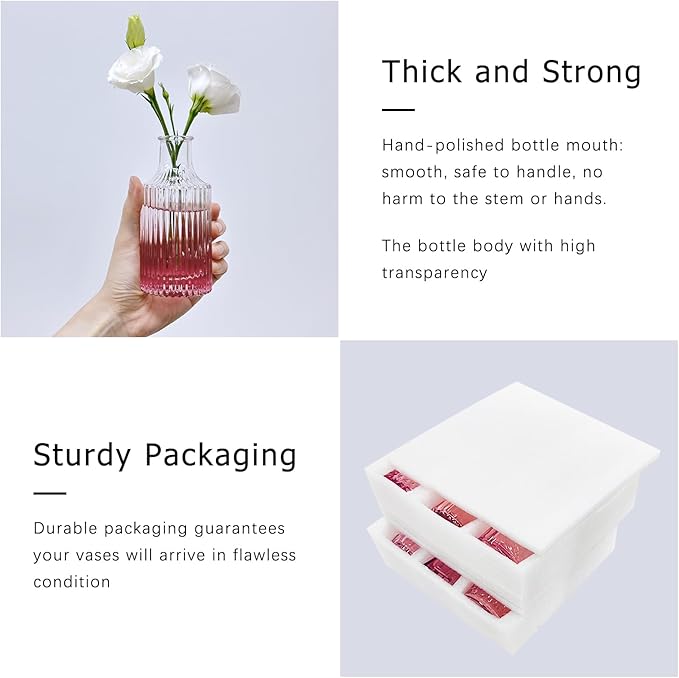 12Pcs Glass Bud Vase Set, Small Flower Vase for Centerpieces, Pink Bud Vases in Bulk, Mini Vintage Vase for Rustic Wedding Decorations