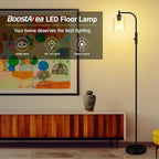 BoostArea Dimmable Floor Lamp, Standing Lamp with Seeded Glass Lampshade, 6W LED Bulb Included, Modern Floor Lamp, Industrial Floor Lamp, Bright LED Floor Lamp for Living Room and Bedroom, Office