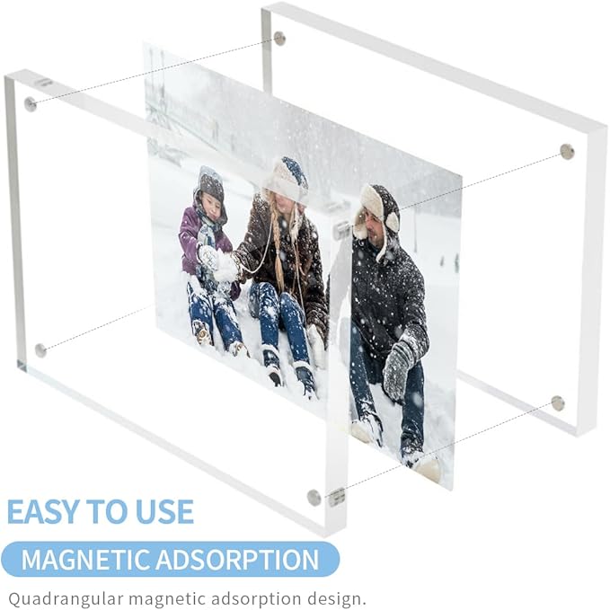 3 Pack Acrylic Picture Frames 5x7 Inch Free Standing, Clear Crystal 5'' x 7'' Picture Frame, Office Desktop Magnetic 5x7 Lucite Photo Frame for Specimens, Tickets, Stamps, Pictures Display
