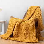 Chunky Knit Blanket Throw 40"*60", Hand Knitted Warm Chenille Throw Blanket, Home Decor Soft Thick Yarn Cable Knit Blanket,Soft Breathable Fleece Banket Christmas for Couch Bed Sofa Best Gift (Yellow)