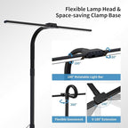 Full Spectrum LED Desk Lamp, Sun Lamp 15W Eye-Caring Table Light with CRI≥95, Flicker-Free, Low Blue Light, 2700K-6500K, Stepless Dimming, 360° Arm, Clamp Base for Office & Study