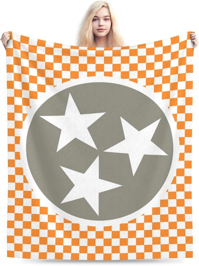 HGOD DESIGNS Tennessee Throw Blanket Ultra Soft Warm All Season Tennessee Orange Grey Star Flag Decorative Fleece Blankets for Bed Chair Car Sofa Couch Bedroom 50"X60"