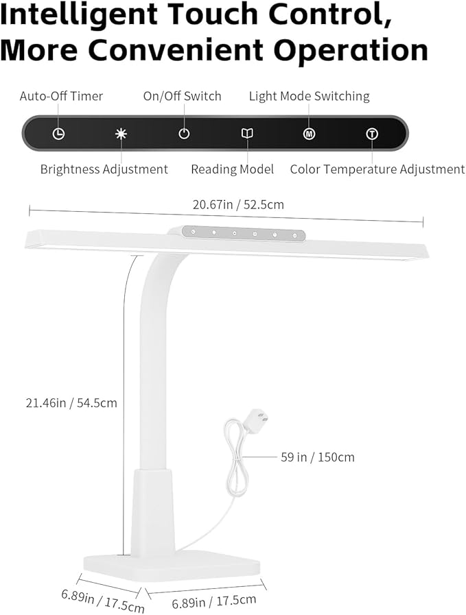 LED Desk Lamp for Home Office with Base, Dimmable Eye-Caring Computer Light with Memory & Timer Functions, Flexible Gooseneck Touch Control Architect Desk Light for Reading, Study, Workbench (White)