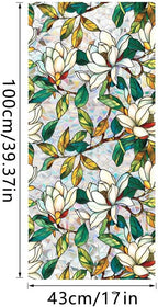 Window Film, Stained Glass Window Privacy Film, Rainbow White Flowers Double Sided Non-Adhesive Window Cling Stickers for Home Office Living Room Glass Windows Door Decor 16.93 x 39.37 Inch