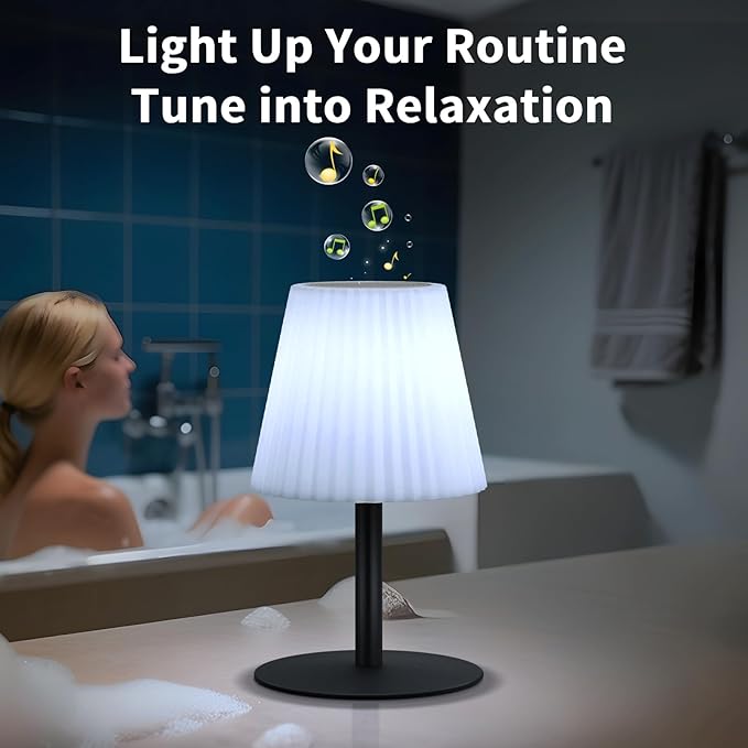 Set of 2 Shower Lamp with Dual Pairing Speaker, IP44 Water-Resistant Outdoor Lamp, Rechargeable Cordless Table Lamp with Speaker & RGB, Suitable for Inside Shower Bathroom Patio Garden