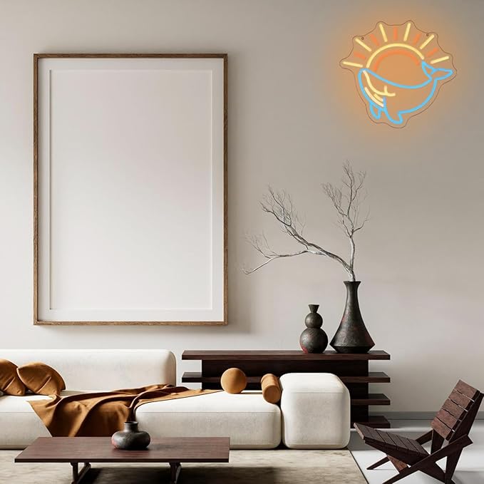 Whale Neon Sign for Wall Decor Ocean Neon Light Sunrise Sunset LED Neon Sign Colorful Led Neon Light for Bedroom Living Room Shop Decoration