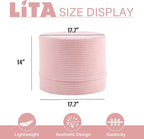 LITA Round Stuffed Pouf Ottoman, Velvet Poufs with High-Density Foam Filling and Washable Cover, Furry and Fluffy Bean Bag Foot Stools Ottoman for Living Room, Bedroom, Office, Pink