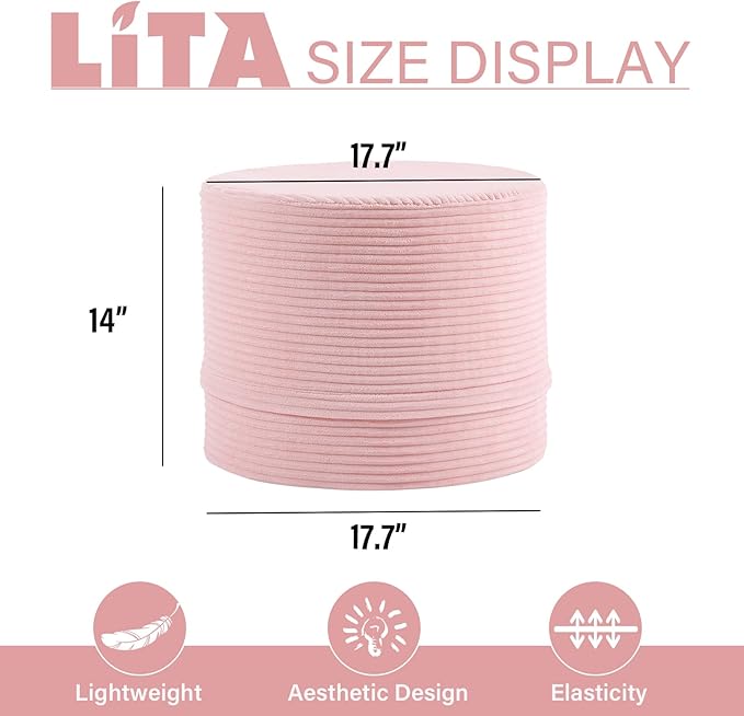 LITA Round Stuffed Pouf Ottoman, Velvet Poufs with High-Density Foam Filling and Washable Cover, Furry and Fluffy Bean Bag Foot Stools Ottoman for Living Room, Bedroom, Office, Pink