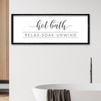 ZZJJHYWGQ Hot Bath Relax Soak Unwind Sign Bathroom Wall Decor 32"×12" Farmhouse Rustic Funny Bathroom Vintage Restroom Guest Large Wooden Framed Washroom Hanging Art (Black)