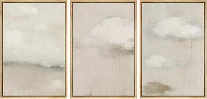 SIGNWIN Framed Canvas Print Wall Art Soft Neutral Cloudscape Minimalist Sky Photography Modern Art Minimalist Black and White for Living Room, Bedroom, Office - 24"x36"x3 Natural