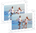 2Pack Acrylic Magnetic Photo Frame 5x7 Inch - Sleek Scalloped Design, 10+10mm Thick Crystal Clear Block, Freestanding Double-Sided Magnet |Trendy Home Gift (2 Pack, 5X7)