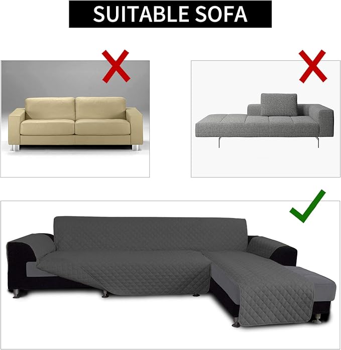 Easy-Going Sectional Couch Covers for Dogs L Shape Sofa Cover Reversible Sofa Slipcover Chaise Lounge Cover Furniture Protector Cover for Pets Dog Cat (Large, Dark Gray/Dark Gray)