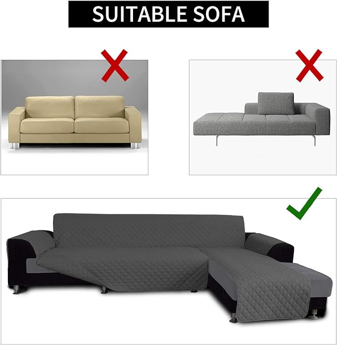 Easy-Going Sectional Couch Covers L Shape Reversible Sofa Slipcover Chaise Lounge Cover Furniture Protector Cover for Pets Dog Cat (X-Large, Dark Gray)