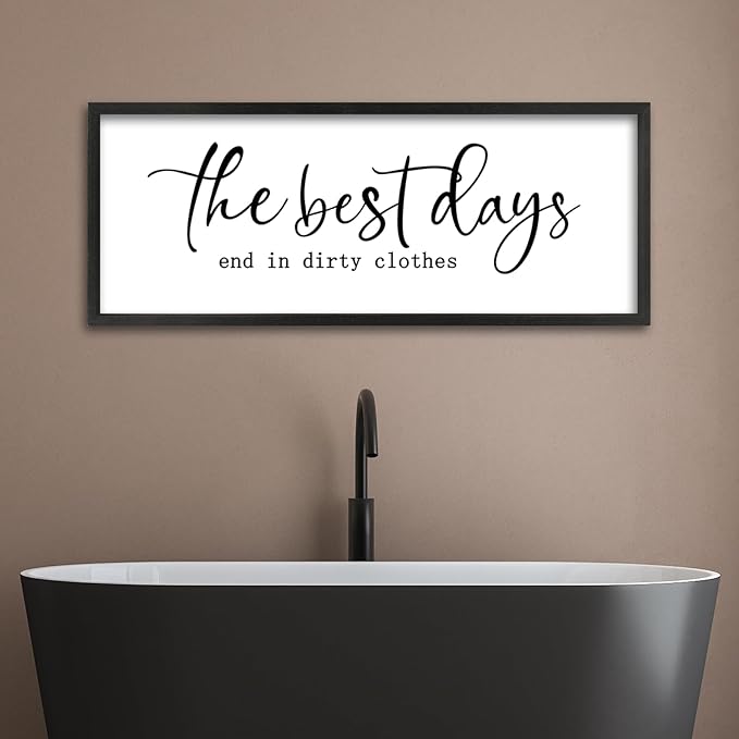 The Best Days End In Dirtiest Clothes Wall Decor 40"×15" Large Laundry Room Bathroom Funny Wood Framed Sign wall Hanging Art (Black)