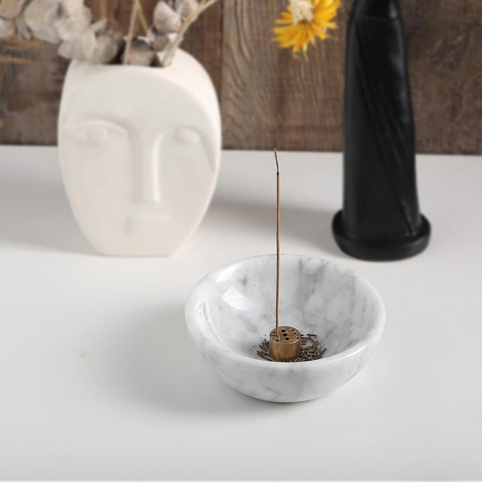 Koville Italian Natural Marble Incense Holder, Incense Holders for Sticks, Sturdy Incense Burner Ash Catcher, Ideal for Meditation, Relaxing, Easy to Clean(Bianco Carrara)