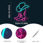 WLHOPE Cowboy Boot and Hat Neon Signs for Wall Decor Adjustable LED Lights Decorations for Bar Party Club Man Cave Living Room Bedroom, Get Your Space Shine Day and Night