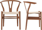 Tomile Solid Wood Wishbone Chair Y Chair Mid-Century Armrest Dining Chair, Hemp Seat (Ash Walnut Color, Pack of 2)