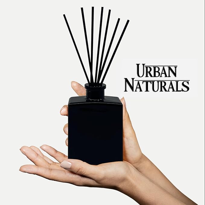Urban Naturals Smoked Vanilla Reed Diffuser Set with Vanilla Bean, Sandalwood & Leather – 5 Ounce Sleek Black Rectangular Refillable Glass Bottle – Made in The USA