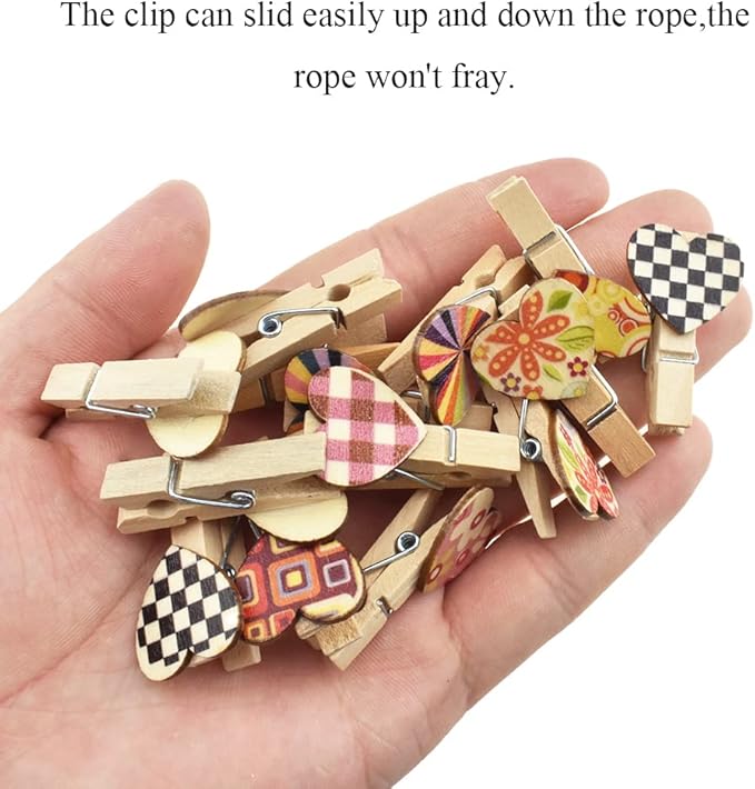 HAHIYO Colorful Painted Mini Wooden Clothespin Clip with Hearts Photo Paper Holders 1.38inch Tight Clamp Not Fray Rope Post Notices Handy Read for Hanging Postcard Wedding 50PCS