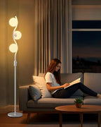 Lightdot 60IN Dimmable (Brightness Adjustable) White Floor Lamp, Mid Century Standing Lamps with 3 Globe Soft Warm White Eye Care 3000K Bulbs Included, Modern Tall Lamp for Bedroom Office