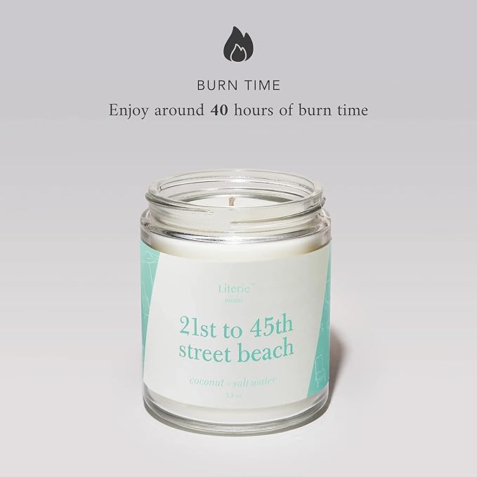 Literie Miami Inspired Scented Candle: 21st to 45th Street Beach - Coconut & Salt Water Scent, 7.5oz, 40 Hour Burn, Vegan Soy & Coconut Blend Candle for Home Decor, Gift for Women & Men