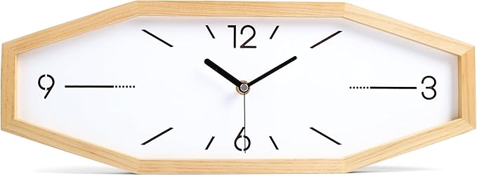 Wooden Retro Wall Clocks, 18 Inches Square Clocks Rectangular Wall Clock Battery Operated Silent Non-Ticking, for Kitchen Living Room Office Home Desk Bedroom (Primary Color)