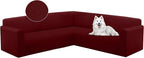 HDCAXKJ Sectional Couch Cover L Shape Stretch Sofa Covers Washable Jacquard Corner Couch Slipcover Non Slip Sectional Slip Cover U Shaped Furniture Protector for Pets Dogs (Wine Red, Small)
