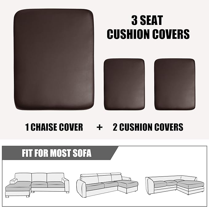 Yates Home Sectional Couch Covers 3 Piece Sofa Cushion Covers for L Shape Couch PU Leather Separate Cushions Couch Chaise Slip Cover for Both Left/Right Sectional Couch(2 Seater + 1 Chaise,Chocolate)
