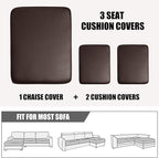 Yates Home Sectional Couch Covers 3 Piece Sofa Cushion Covers for L Shape Couch PU Leather Separate Cushions Couch Chaise Slip Cover for Both Left/Right Sectional Couch(2 Seater + 1 Chaise,Chocolate)