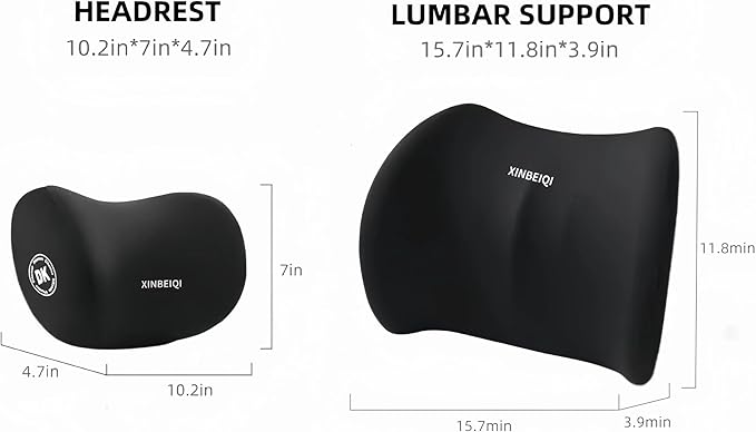 Car Seat Back Support and Car Neck Pillow Kit, Ergonomic Design headrest Lumbar Support for Neck Back Pain Relief Improve Sitting Posture (Black)