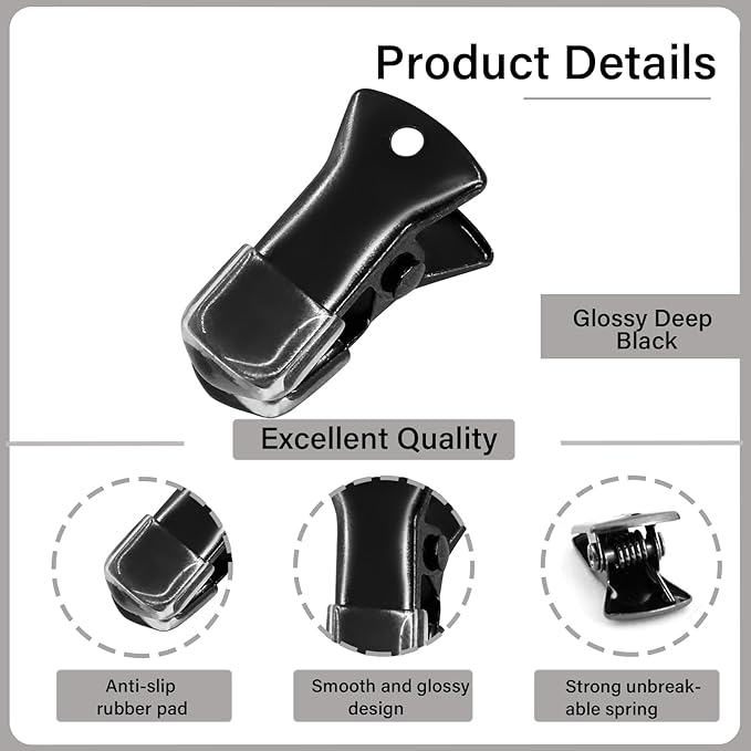 35 Pack Mini Metal Alligator Clips for Crafts Non-Slip Silicone-Coated Retro DIY Badge Small Clips (Glossy Deep Black)