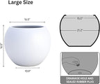 DTY Signature Mount Sherman Lightweight Durable Modern Fiberstone Sphere Planter for Indoor & Outdoor Drainage Hole & Rubber Plug Weather Resistant, 17" H x 21" Dia, 14.4" Opening - Large, White