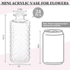 Honeydak Set of 24 Plastic Bud Vases, Vintage Decorative Mini Flower Vases Bulk for Table Centerpieces, Wedding Reception, Home Decor, Housewarming Gifts (Micro-Diamond)