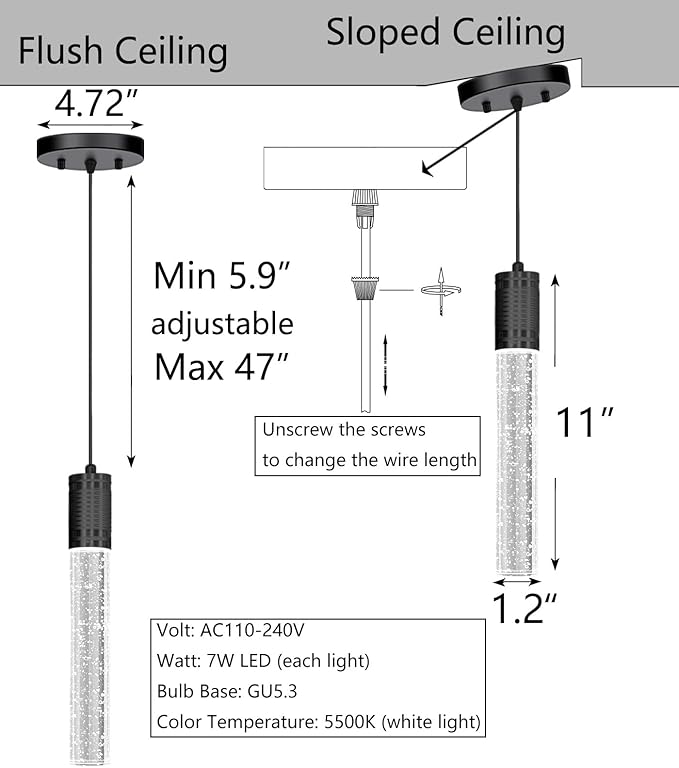 4 Pcaks Pendant Lights for Kitchen Island, White Light, Black Crystal Linear Pendant Lighting, Bar Corner LED Light Fixture