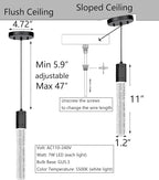 4 Pcaks Pendant Lights for Kitchen Island, White Light, Black Crystal Linear Pendant Lighting, Bar Corner LED Light Fixture