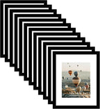 10x14 Picture Frame Set of 12 for 30 x 40 cm Diamond Art Painting, Display 8.5x11 with Mat or 10x14 without Mat, Wood 10 by 14 Wall Gallery Poster Photo Frames Bulk with 8.5x11 Mat,12 Pack, Black