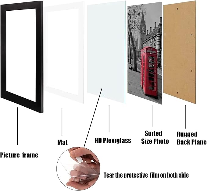 8x10 Picture Frame Set of 6, Display Pictures 5x7 with Mat or 8x10 Without Mat for Wall Mounting or Table Top Display,Black