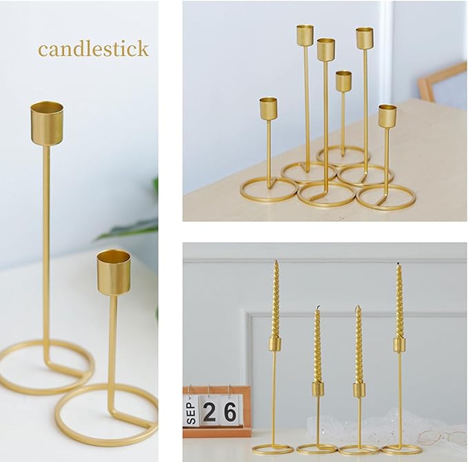 Candlestick Holders, Set of 6 Taper Candle Holders, Black Brass Vintage Candle Holder Set for Pillar Candles, Decorative Candle Holder Candelabra for Home Decor, Wedding, Dinning, Party, Anniversary