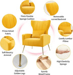 X-VOLSPORT Velvet Accent Chair, Mid Century Modern Wing Back Living Room Chair with Waist Pillow, Upholstered Arm Chair with Metal Gold Legs for Bedroom, Club, Yellow