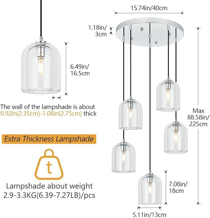 Modern Chrome Pendant Lights Kitchen Island Ceiling Chandelier Indoor Crystal Hanging Light Fixtures for Dining Room Kitchen Living Room Bedroom（5Light）