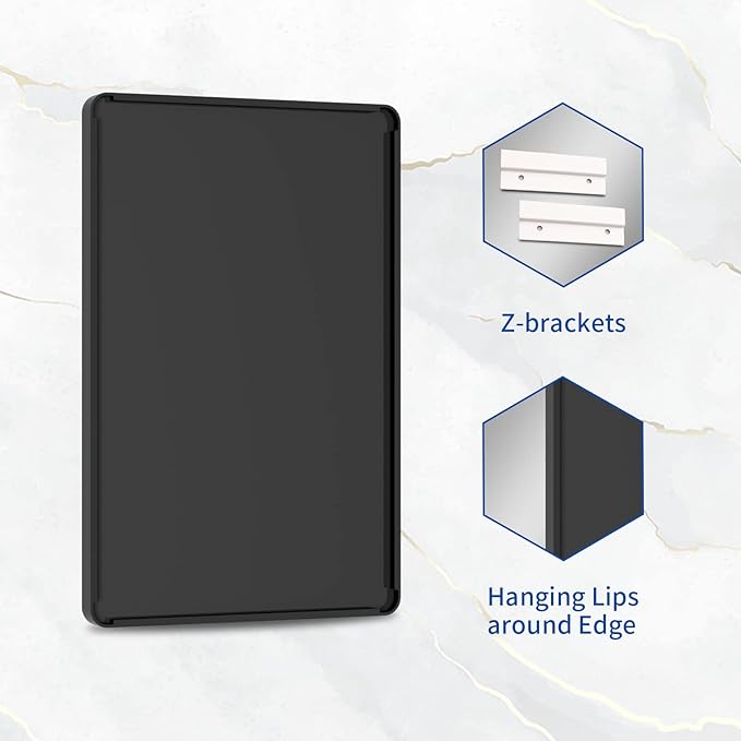 WEER Black Framed Mirror for Bathroom, 40x32 Inch Matte Black Bathroom Vanity Mirror, Rectangular Black Metal Framed Wall Mirror with Tempered Glass, Rounded Corner, Anti-Rust (Horizontal/Vertical)