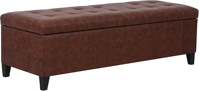 Joveco 51 Inch Storage Ottoman Bench,Tufted Leather Storage Bench for Bedroom (51”,Brown)