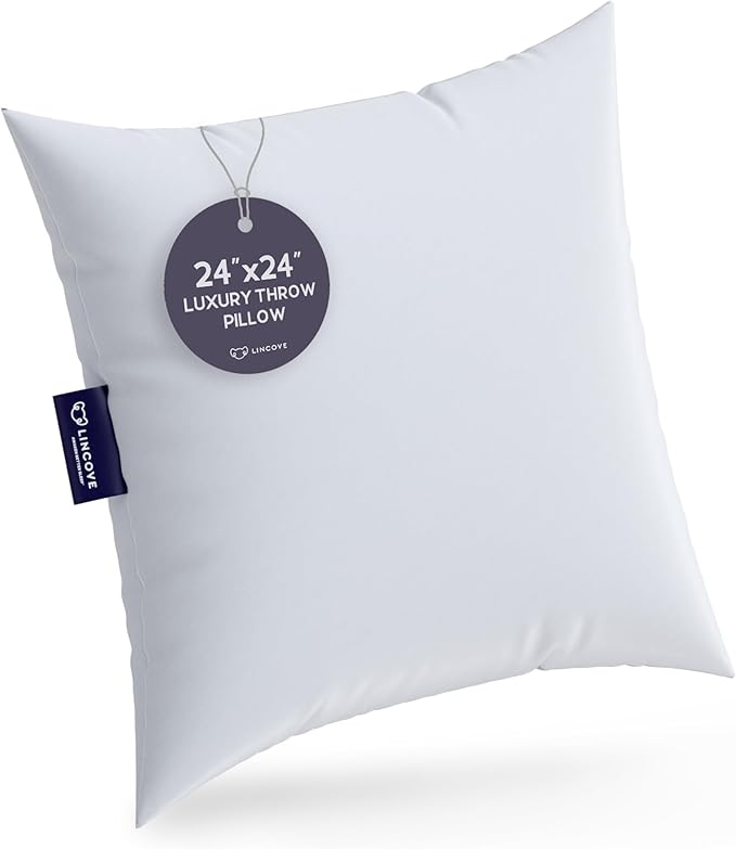 Lincove Euro Throw Pillow Insert Square 24"x24" Pillow – Made in Canada, 100% Cotton Shell, Down Alternative Filling, Vegan-Friendly, Hypoallergenic - Decorative Couch Pillows, 2 Pack