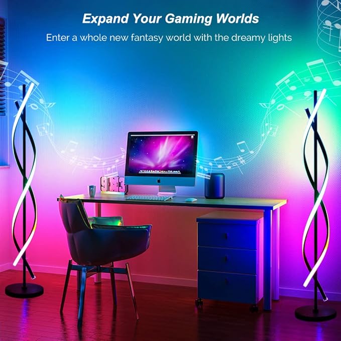 LENIVER RGB Spiral Floor Lamp, Unique LED Corner Lamp Standing Lamp with Remote Control, Dimmable Color Changing Mood Lighting for Living Room, Bedroom, Gaming Room - Black