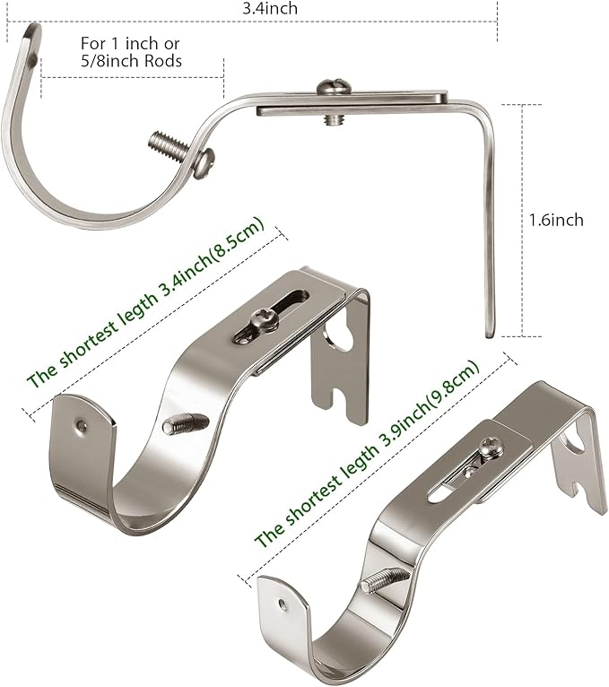 Frienda 6 Pcs Curtain Rod Brackets Adjustable Holder Wall for 1 Inch Diameter Curtain Rod General Bracket Hooks with Screws (Tinned Silver)