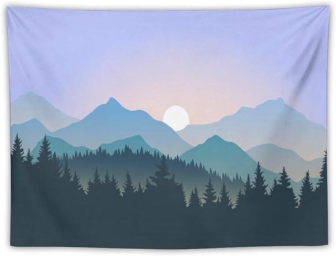 HZOHNAGO Mountain Tapestry Forest Mountain Sunrise Pattern Printed Wall Tapestry Wall Hanging for Bedroom Living Room Dorm 40" W x 30" H