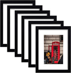 11x14 Picture Frame Set of 6, Display Pictures 8x10 with Mat or 11x14 Without Mat for Wall Mounting,Black